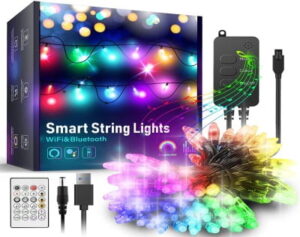 Outdoor String Lights, Color Changing Waterproof Christmas Lights with Remote Works with Amazon Echo, App Controlled Music Sync Led String Lights for Indoor...